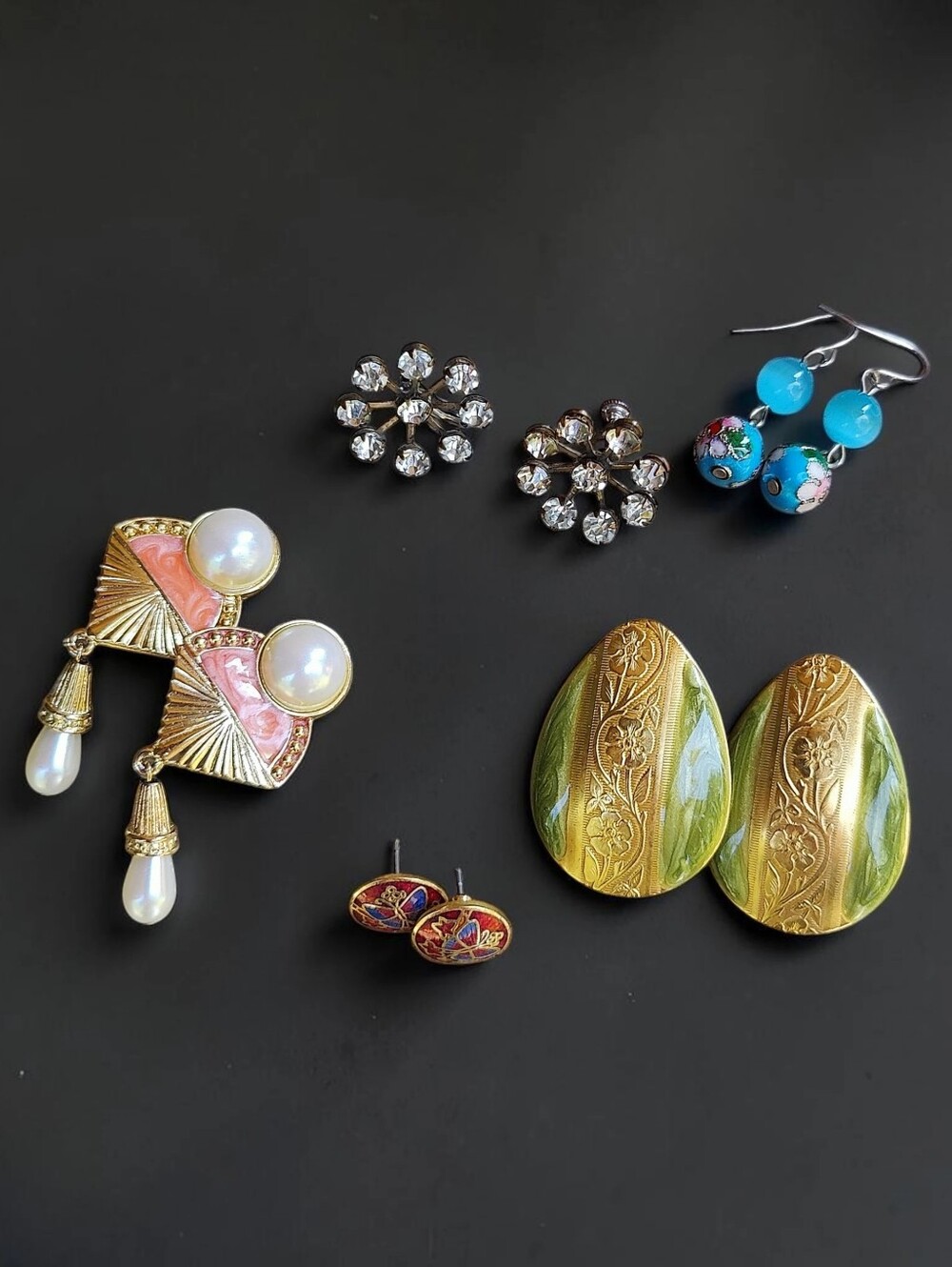 Five Pairs Of Vintage Earrings Lot